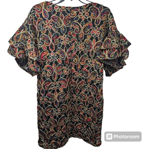 Karlie Multicolored Embroidered Bell Sleeve Velvet Mini Dress NWT Size L - Picture 8 of 15